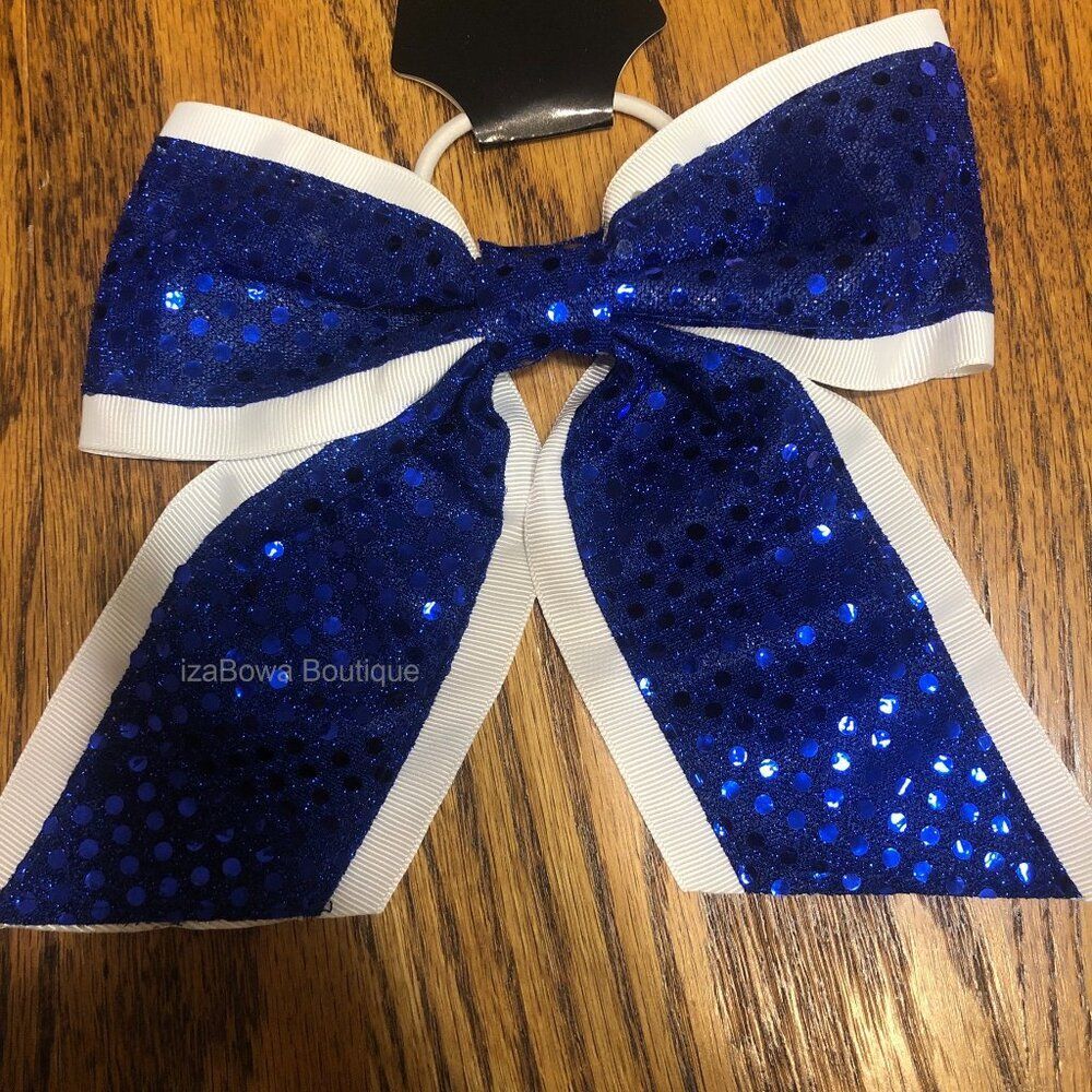 White & Blue Sequin Cheer Bow SCBLU Handmade NWT Boutique